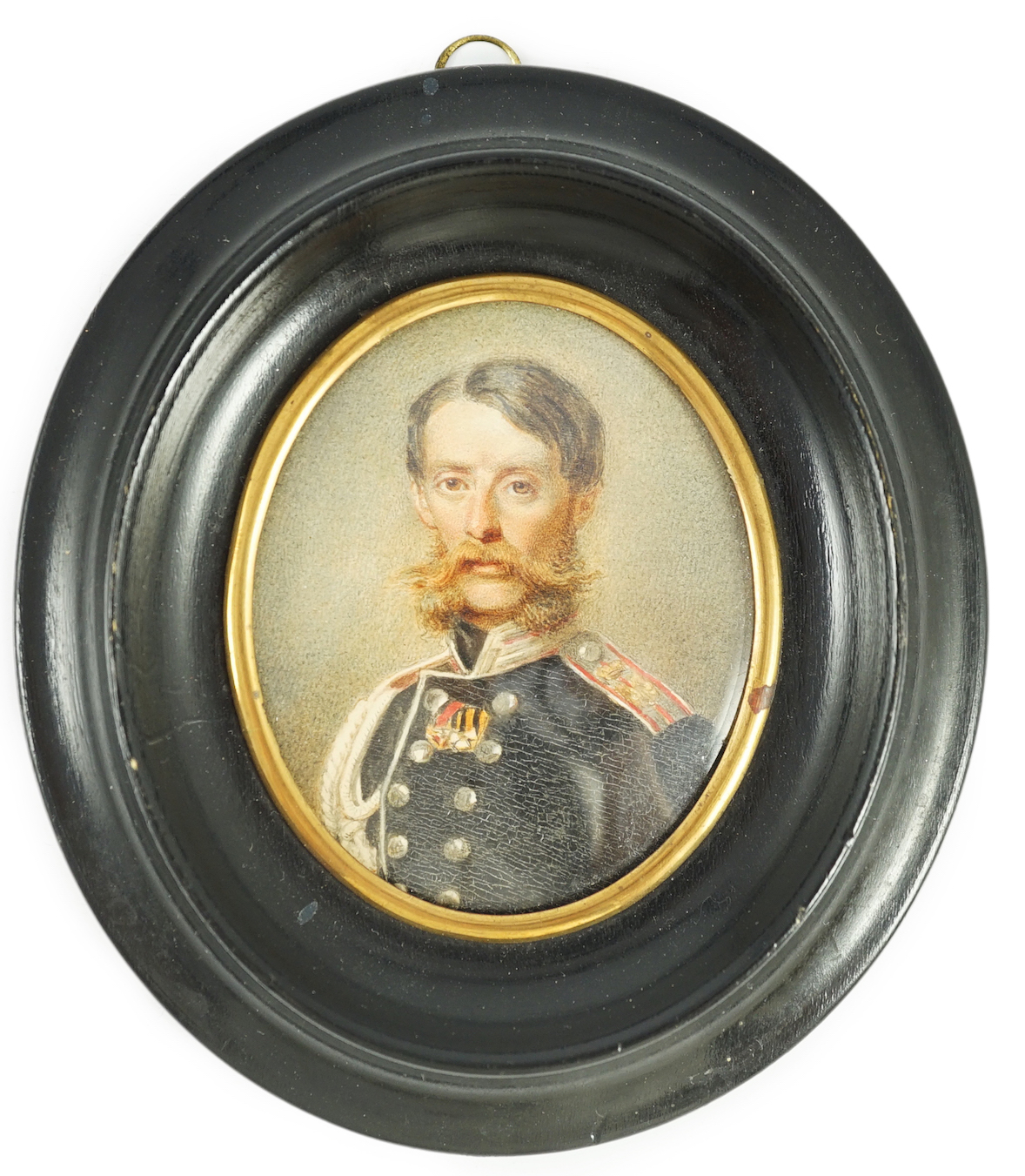 French School circa 1850, Portrait miniature of an army officer, watercolour and gum arabic on paper, 6.5 x 5.2cm.